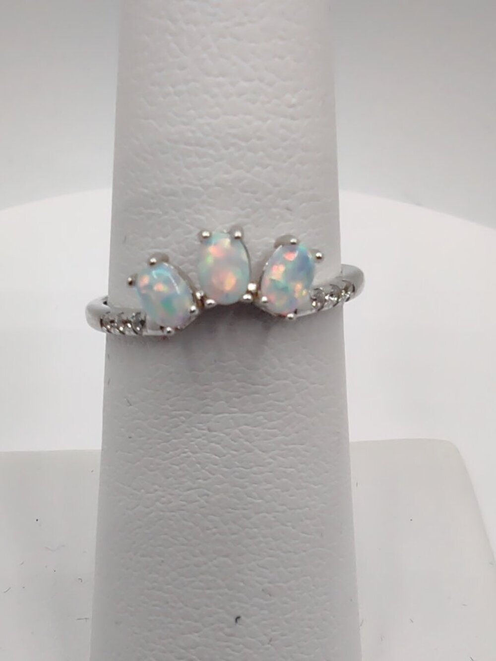 Ring Triple White Opals Size 6 Sterling Silver 925